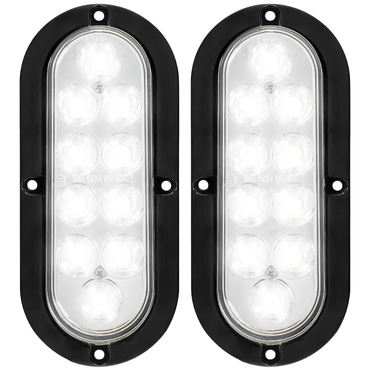 Red & White Oval 6" Universal 4-PC LED Trailer Tail Lights (Red Tail Lights, Brake Lights & Turn Signals, White Backup/Reverse Lights) - Image 3