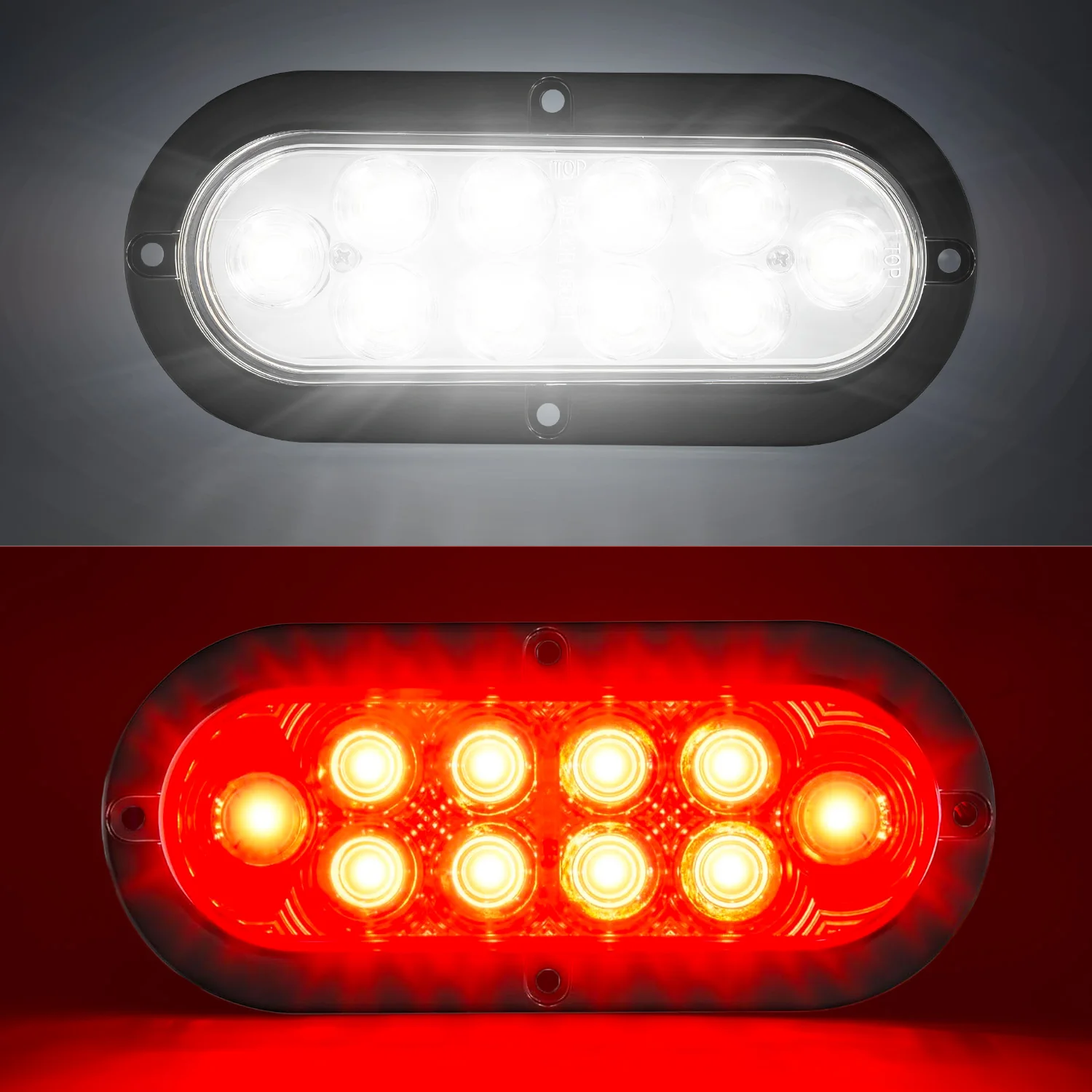 Red & White Oval 6" Universal 4-PC LED Trailer Tail Lights (Red Tail Lights, Brake Lights & Turn Signals, White Backup/Reverse Lights) - Image 5