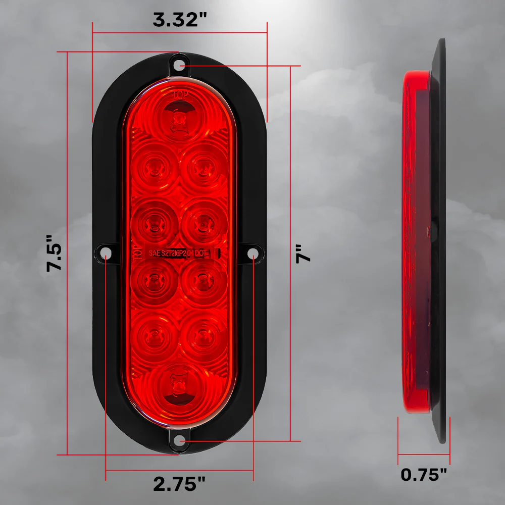 Red & White Oval 6" Universal 4-PC LED Trailer Tail Lights (Red Tail Lights, Brake Lights & Turn Signals, White Backup/Reverse Lights) - Image 6