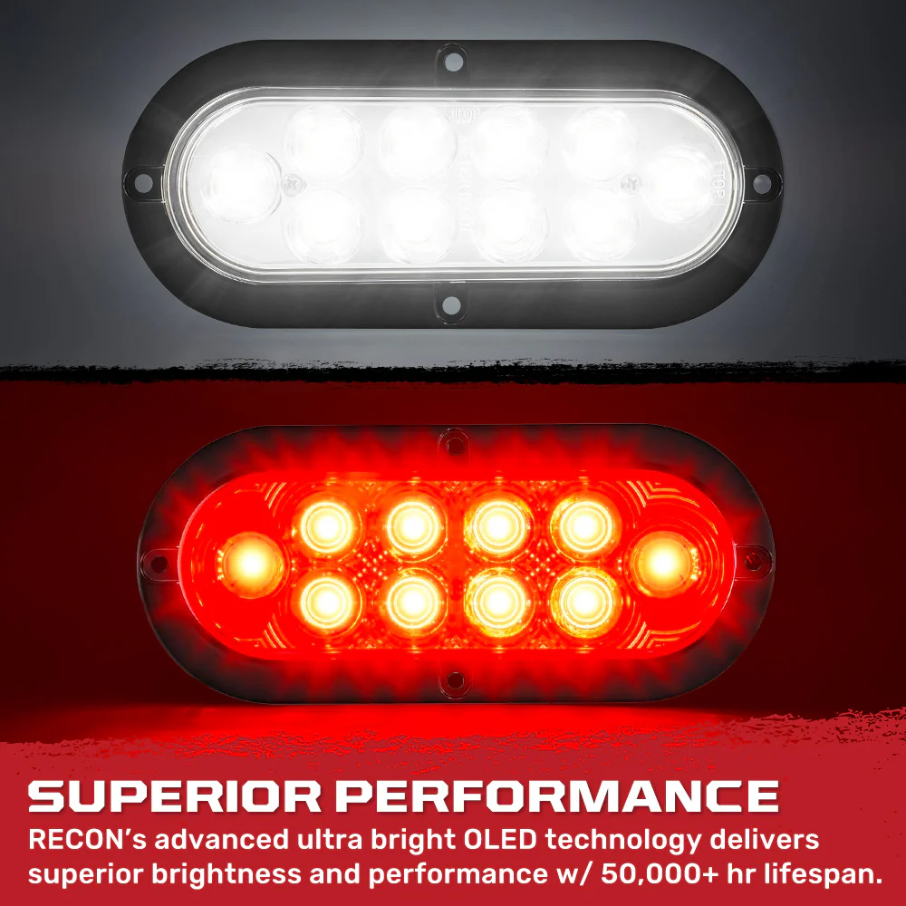 Red & White Oval 6" Universal 4-PC LED Trailer Tail Lights (Red Tail Lights, Brake Lights & Turn Signals, White Backup/Reverse Lights) - Image 7