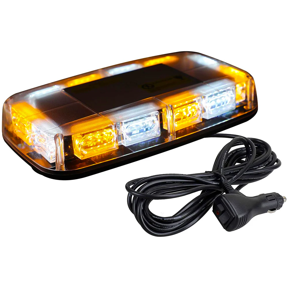 Roof Mounted 360 Degree 12" Emergency LED Strobe/Flashing Light Bar in Amber & White - Magnetic Suction Cup Installation with 16 Lighting Functions - Image 3