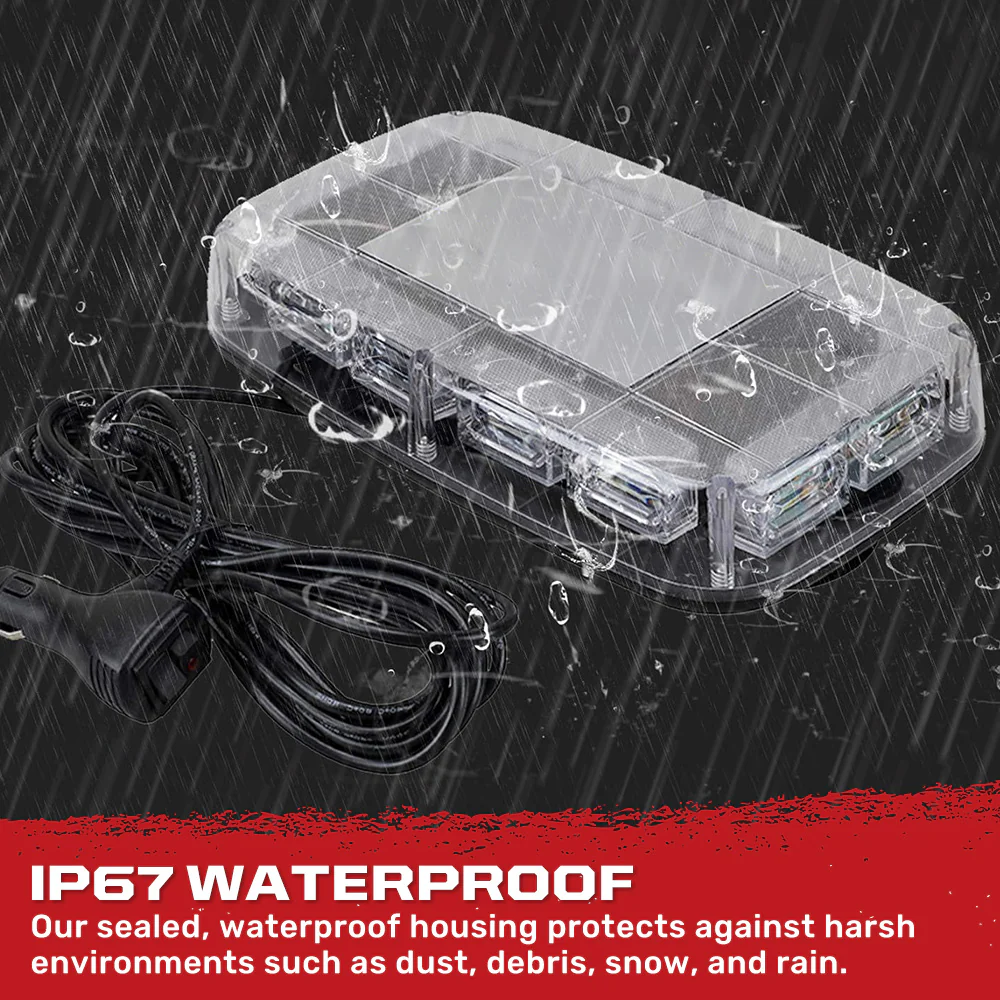 Roof Mounted 360 Degree 12" Emergency LED Strobe/Flashing Light Bar in Amber & White - Magnetic Suction Cup Installation with 16 Lighting Functions - Image 4