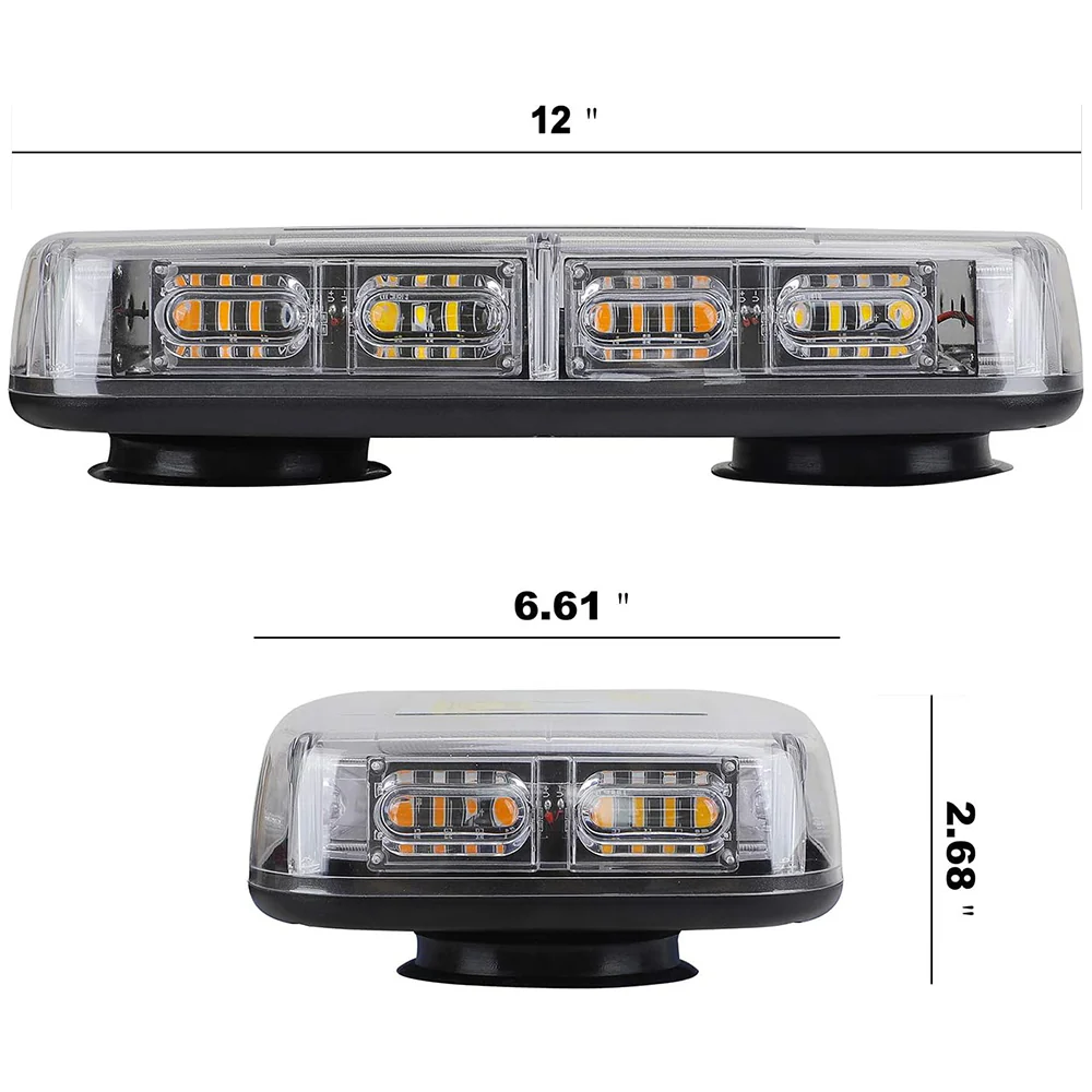 Roof Mounted 360 Degree 12" Emergency LED Strobe/Flashing Light Bar in Amber & White - Magnetic Suction Cup Installation with 16 Lighting Functions - Image 5