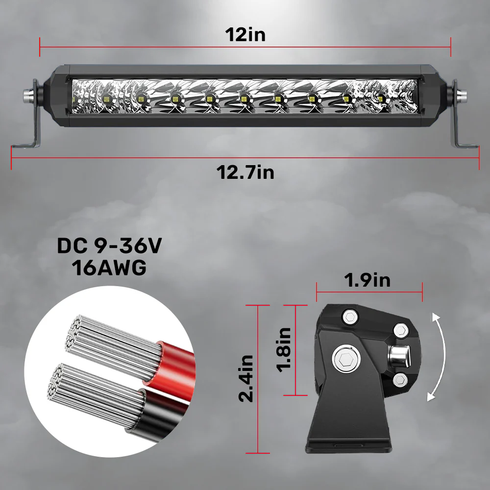 Universal 12" Heavy Duty Aluminum Ultra Bright 50W Flood Spot Combo LED Light Bar - Multiple Colors - Image 3